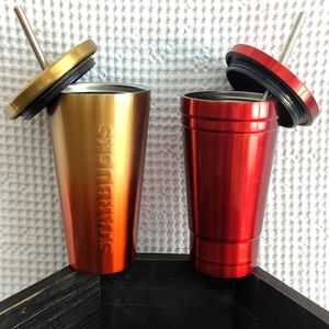 Starbucks metal coffee cold cups w/lid & straw